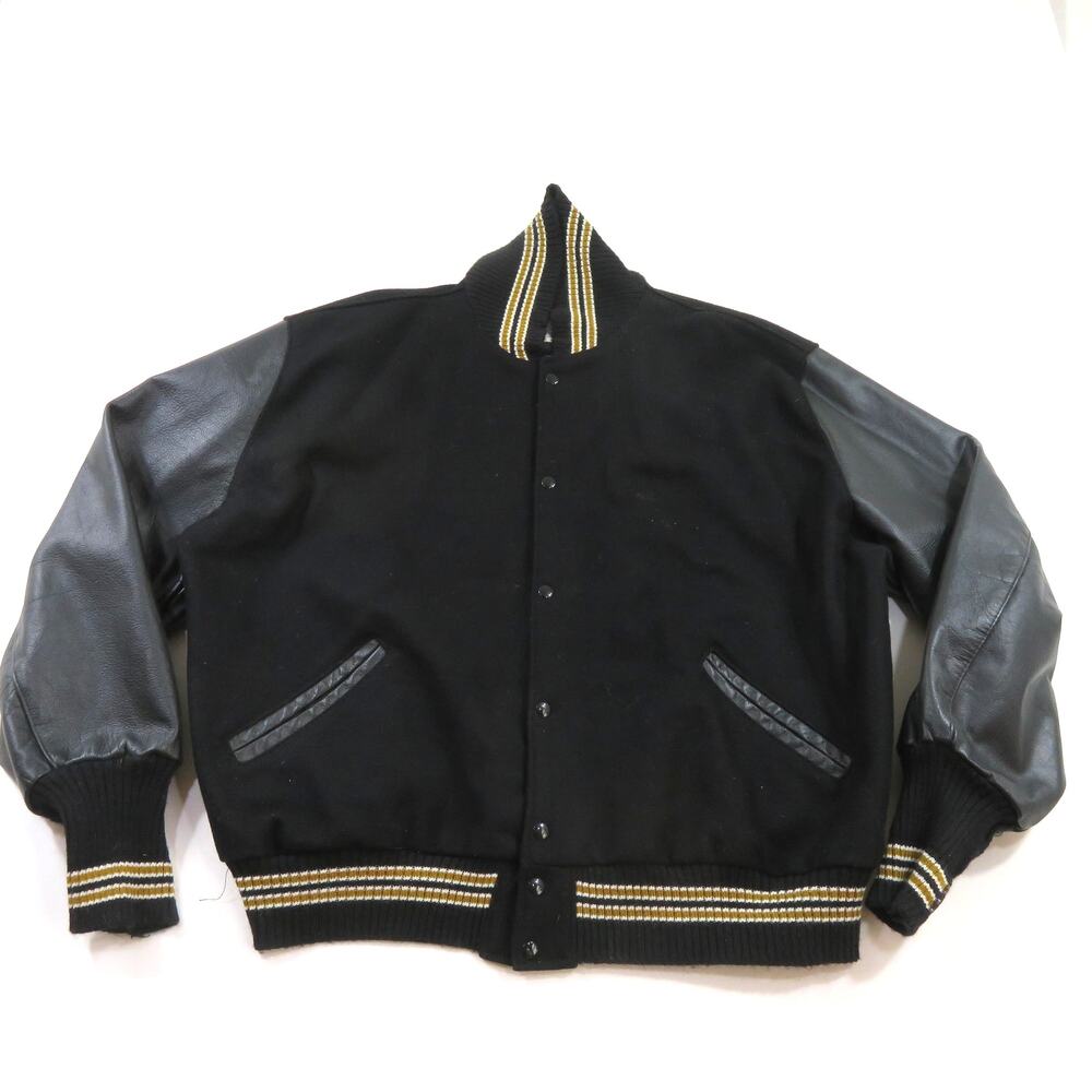 DeLong Wool Blend Letterman Varsity Jacket Black Sz 3XL 1990s